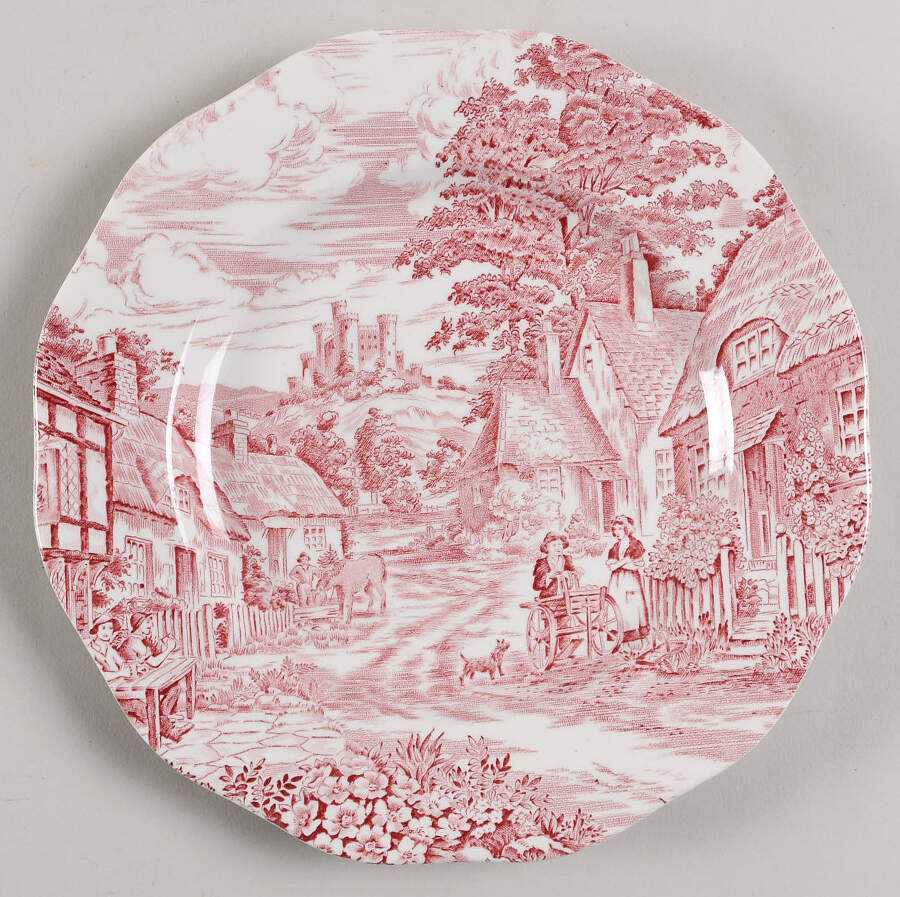 Old English Village Pink Salad Plate by Wedgwood-1