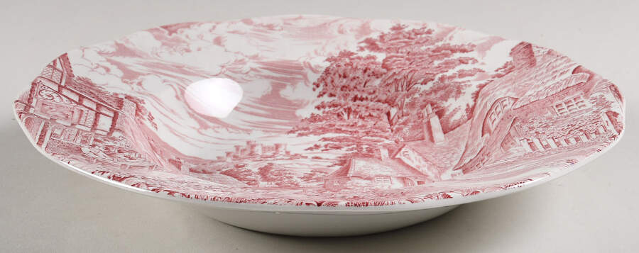Old English Village Pink Rim Soup Bowl by Wedgwood-1