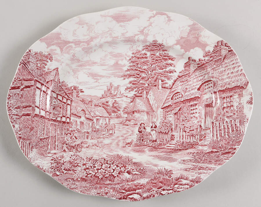 Old English Village Pink 14" Oval Serving Platter by Wedgwood-1