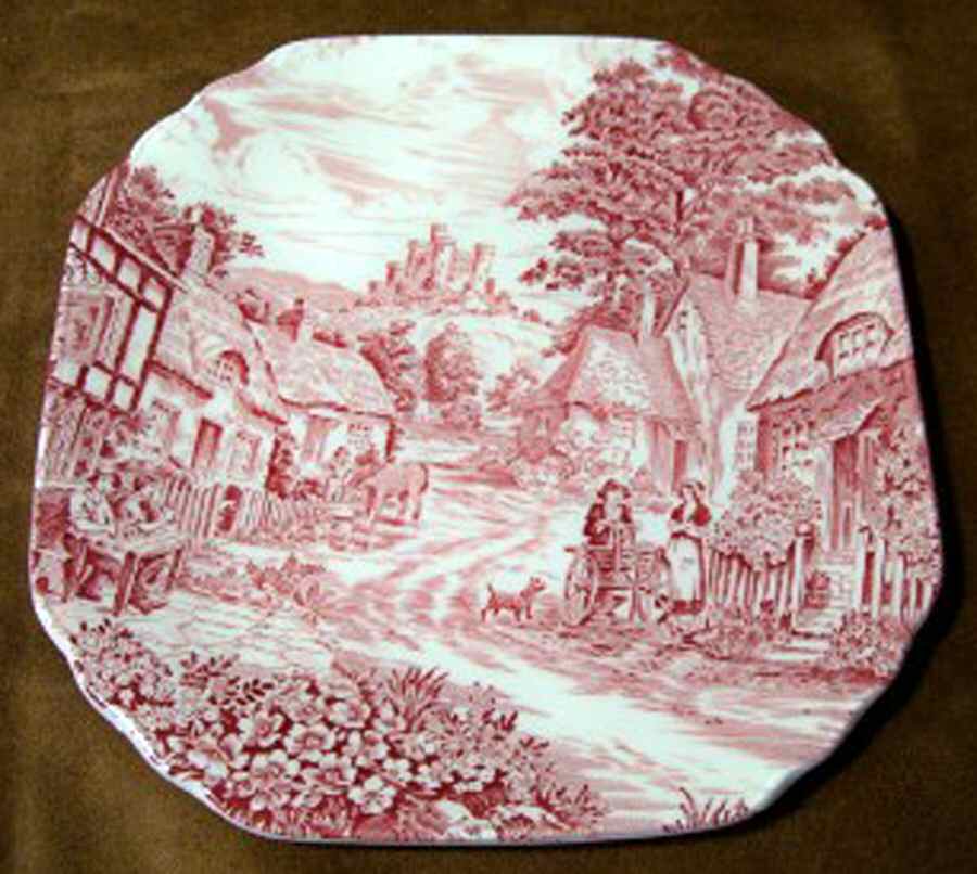 Old English Village Pink Square Salad Plate by Wedgwood-1