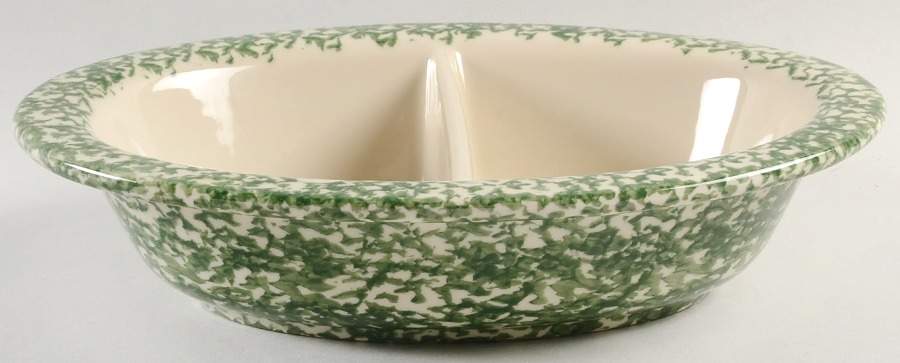 Green Sponge 12" Oval Divided Vegetable Bowl by Workshop Gerald Henn-1
