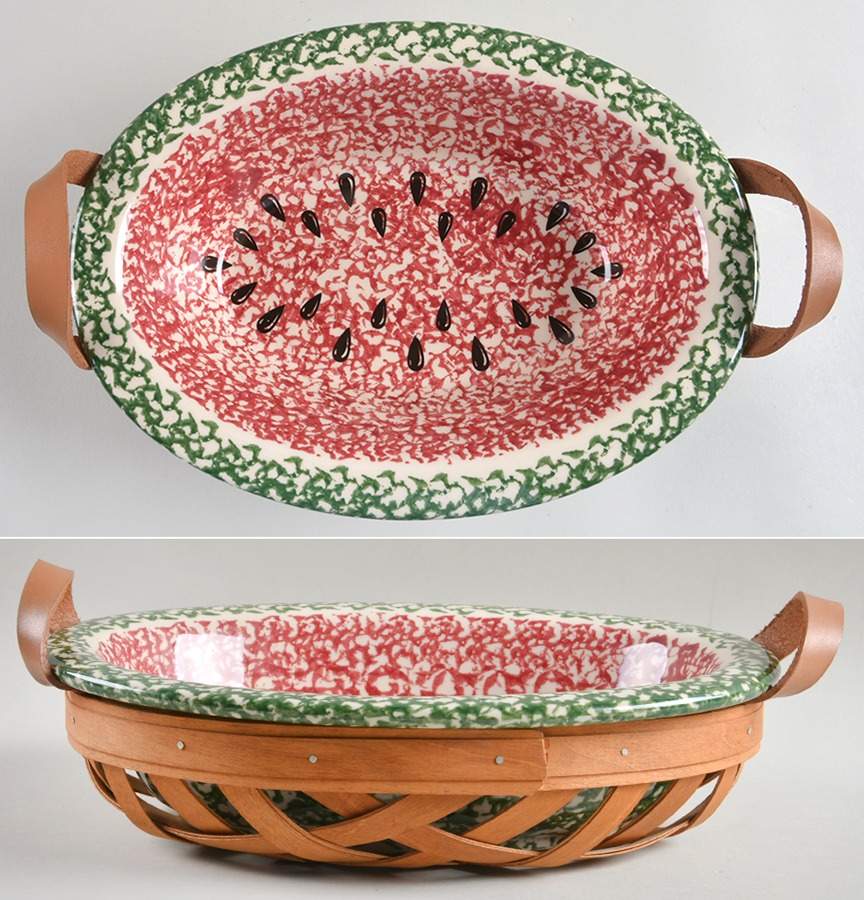 Green Sponge 12" Oval Vegetabe Bowl & Wood Basket by Workshop Gerald Henn-1