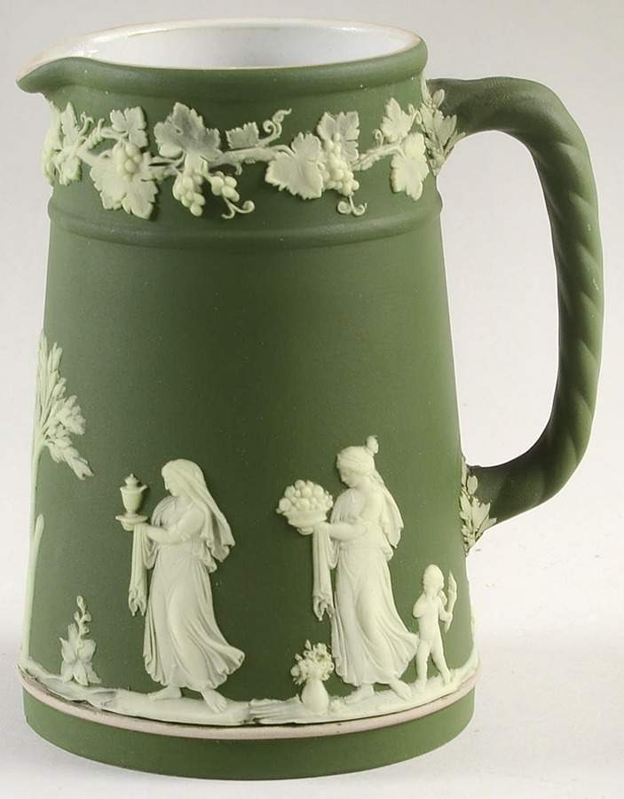 Cream Color on Olive Jasperware Medium Trojan Jug by Wedgwood-1