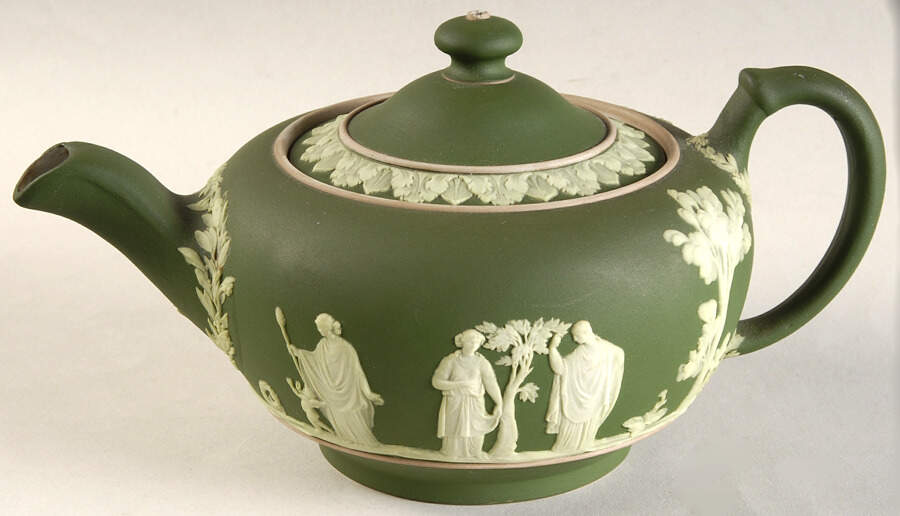 Cream Color on Olive Jasperware Lid for Mini Teapot by Wedgwood-1