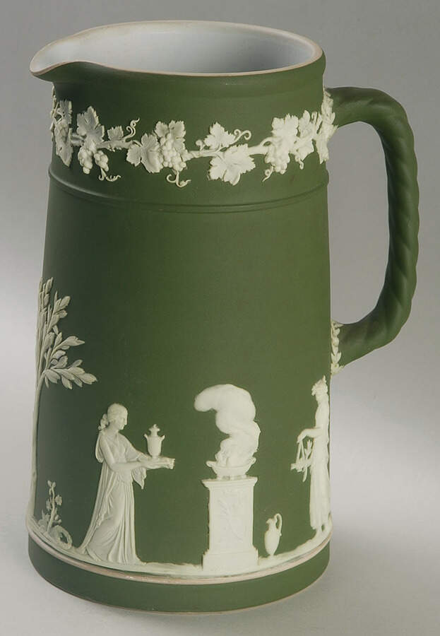 Cream Color on Olive Jasperware Large Trojan Jug by Wedgwood-1