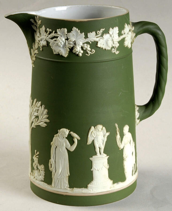 Cream Color on Olive Jasperware Medium Trojan Jug by Wedgwood-1