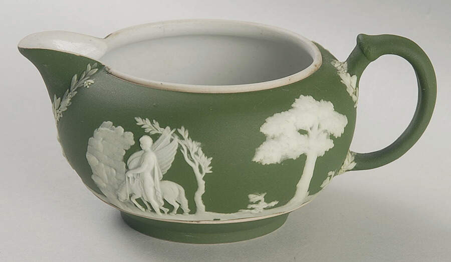 Cream Color on Olive Jasperware Creamer by Wedgwood-1