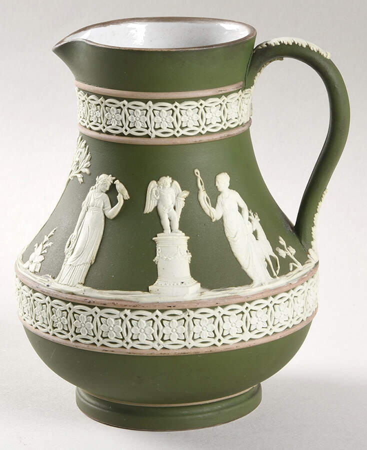 Cream Color on Olive Jasperware 5" Etruscan Jug by Wedgwood-1