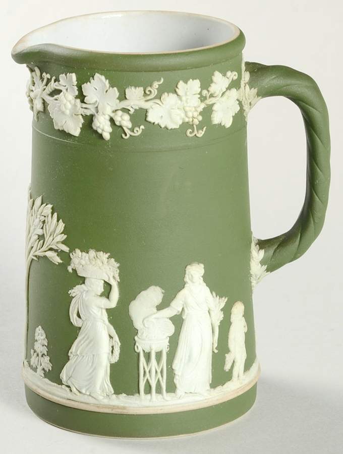 Cream Color on Olive Jasperware Small Trojan Jug by Wedgwood-1