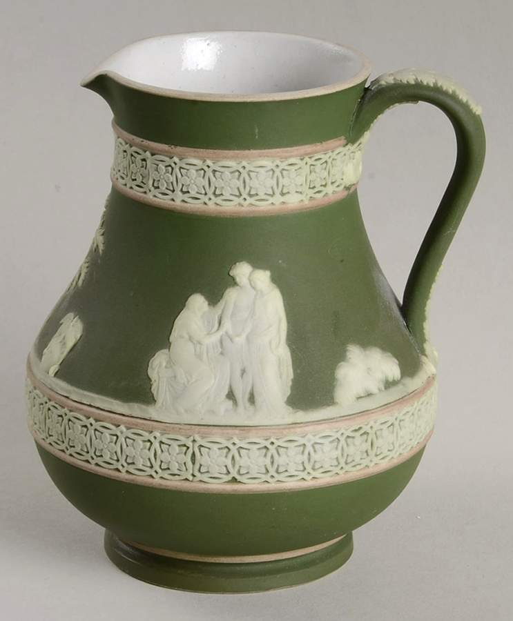 Cream Color on Olive Jasperware 4" Etruscan Jug by Wedgwood-1