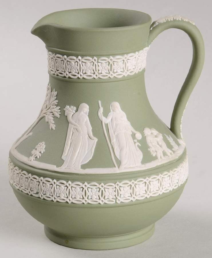 Cream Color on Olive Jasperware 5" Etruscan Jug by Wedgwood-1