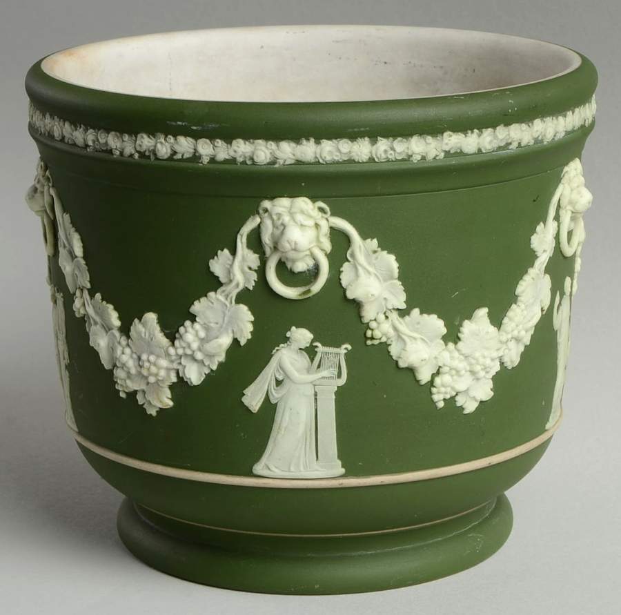 Cream Color on Olive Jasperware #317 5" Jardiniere by Wedgwood-1