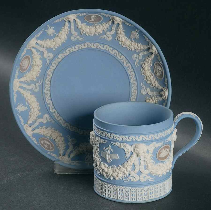 Cream Color & Lilac on Lavender Flat Cup & Saucer Set by Wedgwood-1