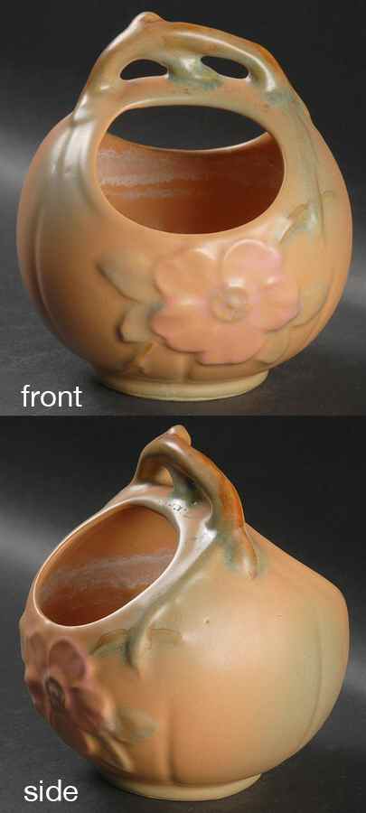 Wild Rose Peach 5" Handled Basket by Weller-1
