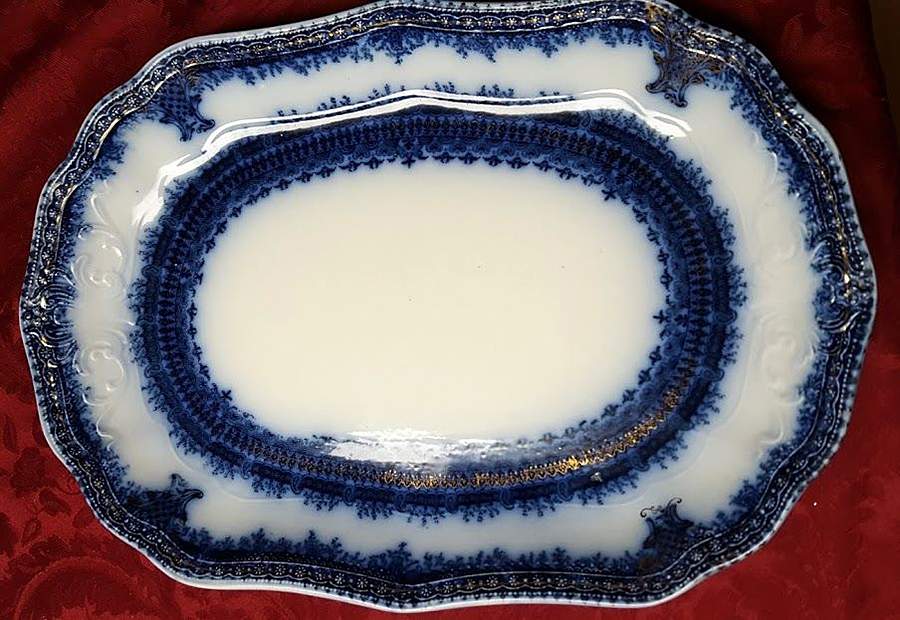Limoges Flow Blue 14" Oval Serving Platter by Wood & Sons-1