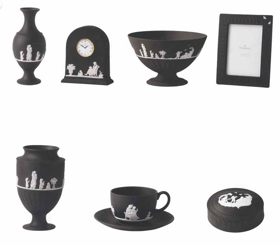 Jasper Classic White on Black Flat Cup & Saucer Set by Wedgwood-1