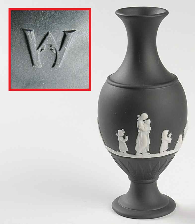 Jasper Classic White on Black 6" Bud Vase by Wedgwood-1