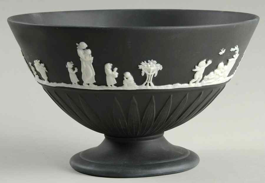 Jasper Classic White on Black Large Footed Bowl by Wedgwood-1