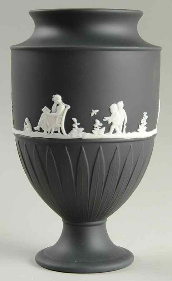 Jasper Classic White on Black Large Vase by Wedgwood-1