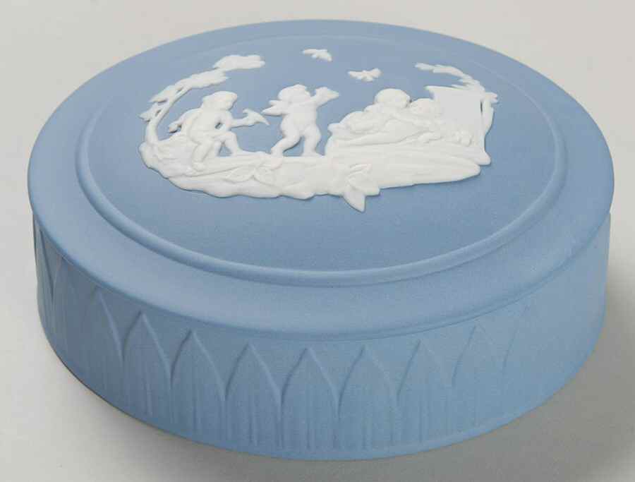 Jasper Classic White on Pale Blue Trinket Box & Lid by Wedgwood-1