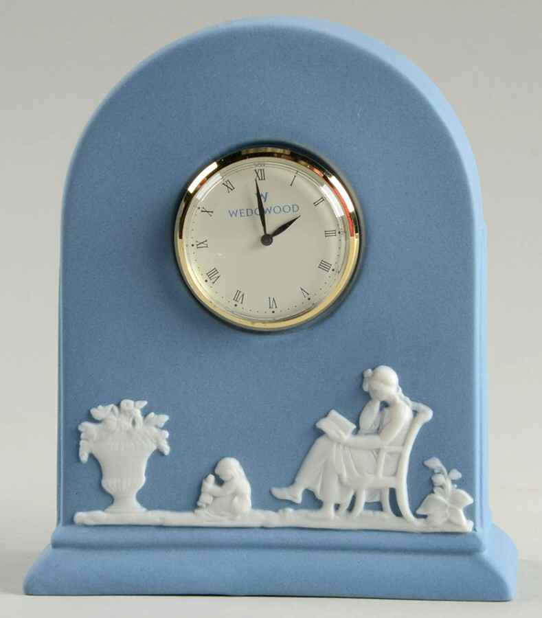 Jasper Classic White on Pale Blue Mantel Clock by Wedgwood-1