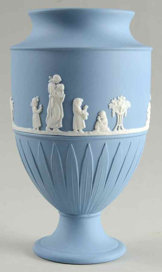 Jasper Classic White on Pale Blue 8" Vase by Wedgwood-1