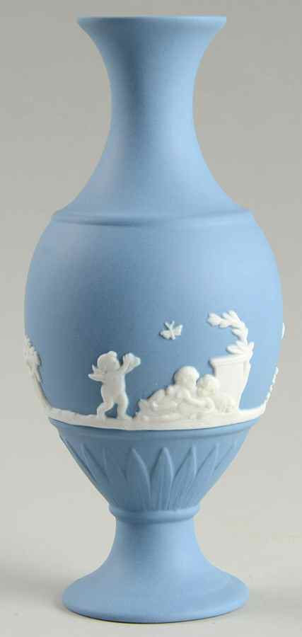 Jasper Classic White on Pale Blue 6" Bud Vase by Wedgwood-1