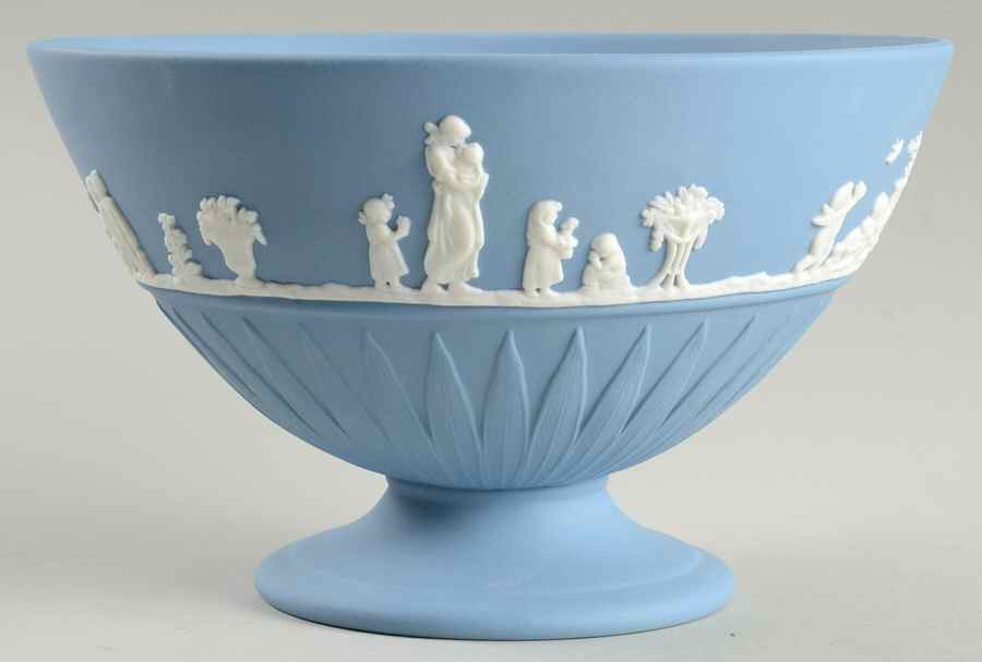 Jasper Classic White on Pale Blue Large Footed Bowl by Wedgwood-1