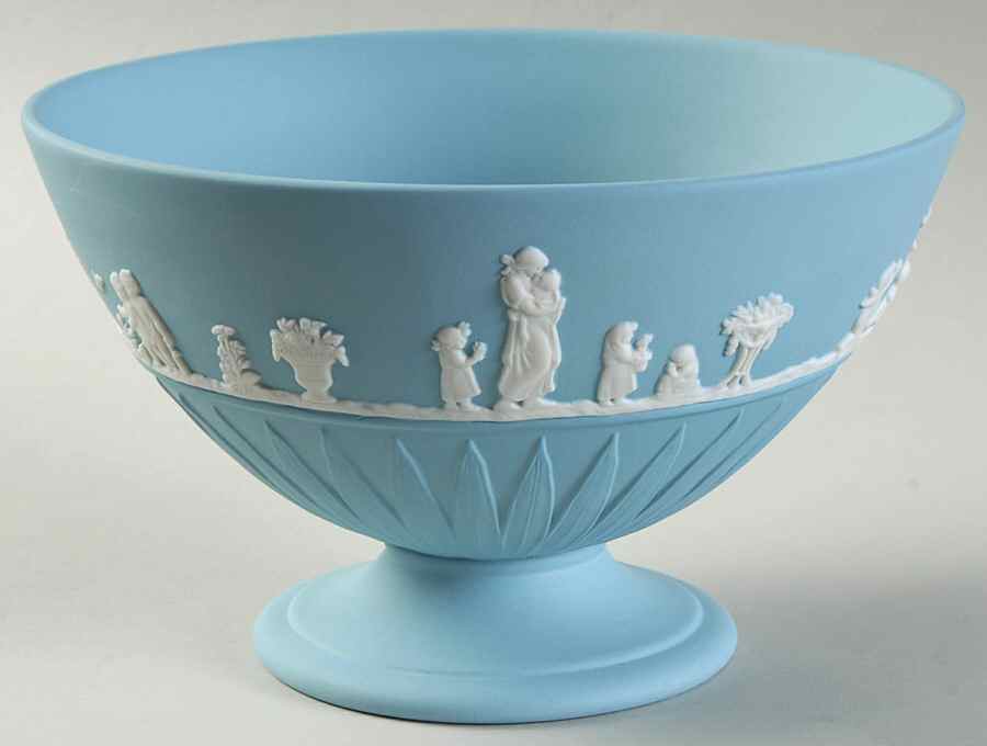 Jasper Classic White on Turquoise Large Footed Bowl by Wedgwood-1