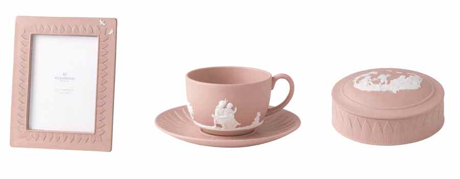 Jasper Classic White on Pink Flat Cup & Saucer Set by Wedgwood-1