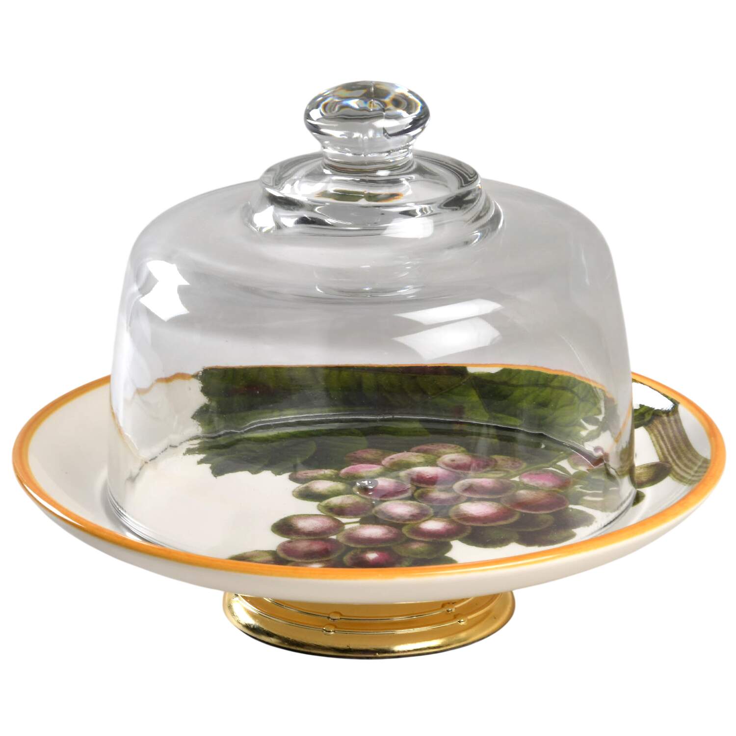 Botanical Fruit 6 1/2"-7 1/2" Footed Cheese Plate w/ Glass Dome HC by Williams-Sonoma-1