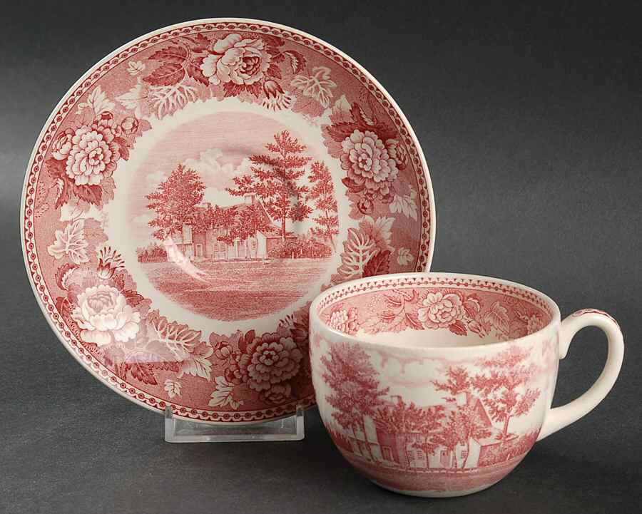 Old Avery Homestead Red Flat Cup & Saucer Set by Wedgwood-1