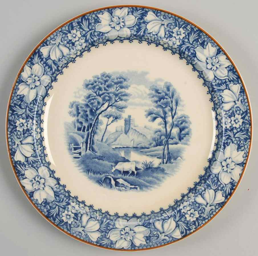 Colonial Blue (Rust Trim) Luncheon Plate by Wood & Sons-1