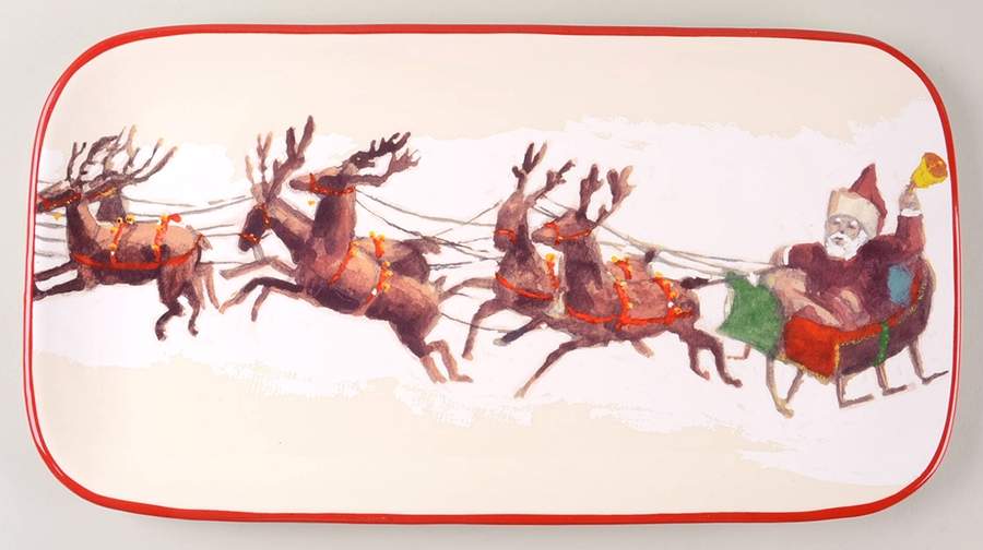 Santa & His Reindeer 17" Rectangular Serving Platter by Williams-Sonoma-1