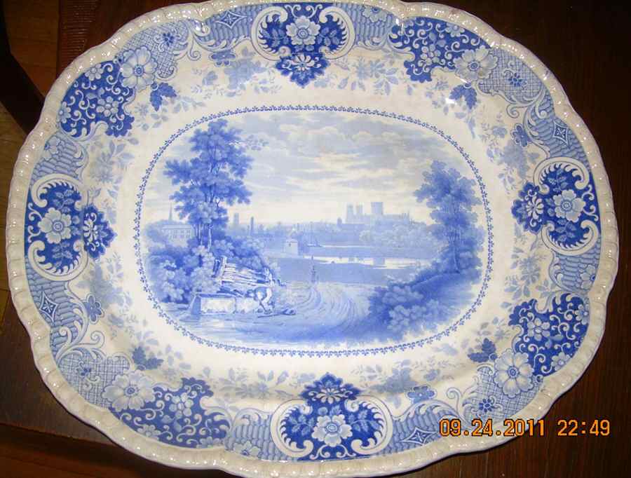 English Cities Series Blue 16" Oval Serving Platter by Wood & Sons-1