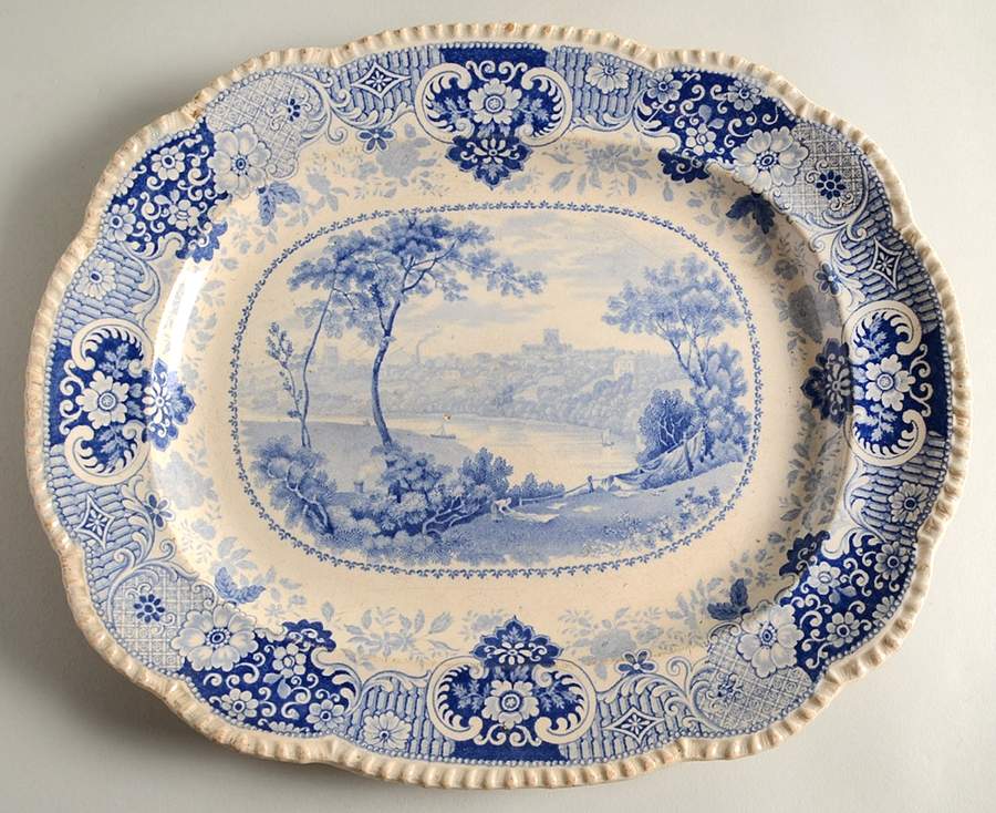 English Cities Series Blue 13" Oval Serving Platter by Wood & Sons-1