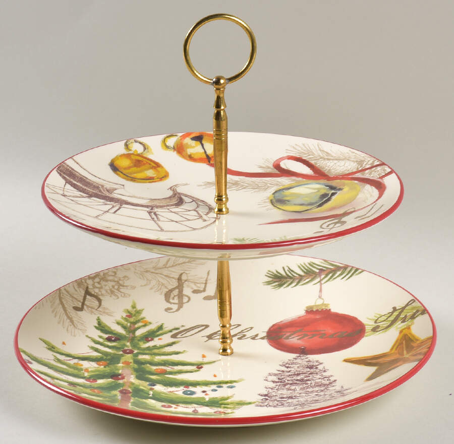 Christmas Carols 2 Tiered Serving Tray (Dinner & Salad Plate) by Williams-Sonoma-1
