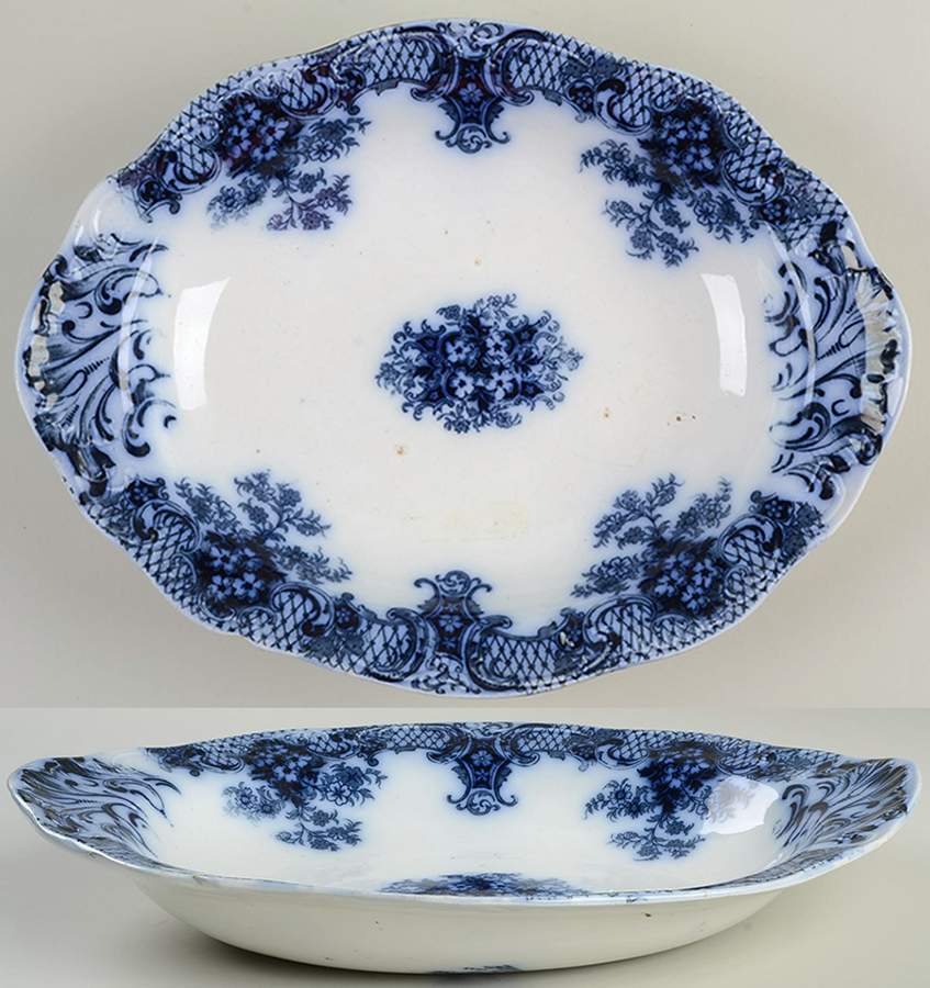 Keswick Blue 12" Oval Vegetable Bowl by Wood & Sons-1