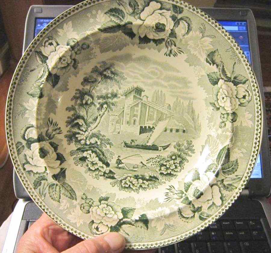 Landscape Green Rim Soup Bowl by Wedgwood-1