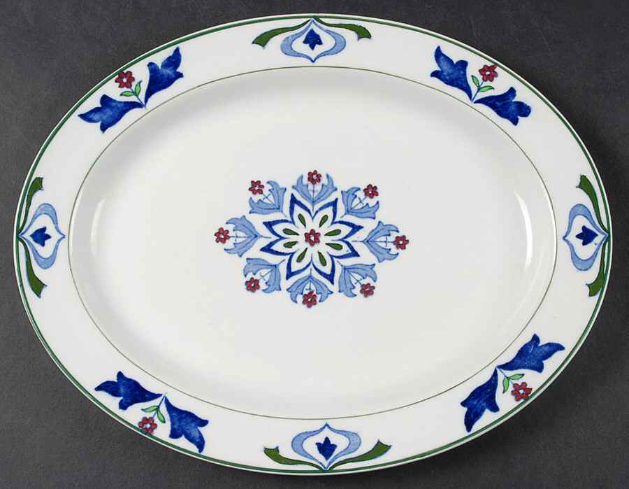 Old English (Green Trim) 10" Oval Serving Platter by Wood & Sons-1