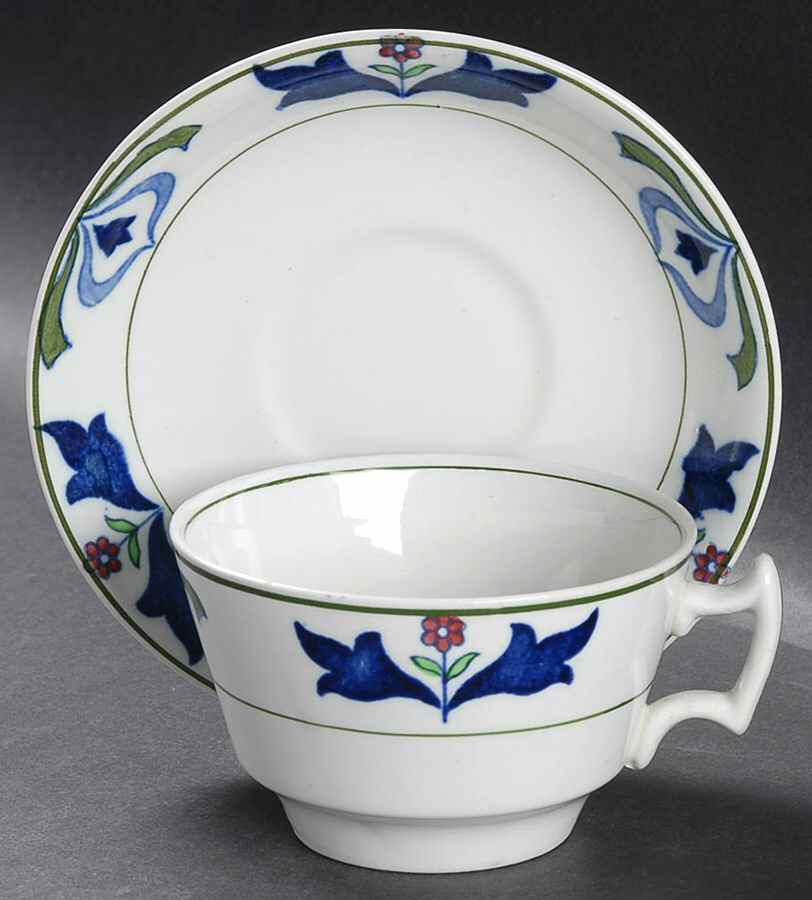 Old English (Green Trim) Flat Cup & Saucer Set by Wood & Sons-1