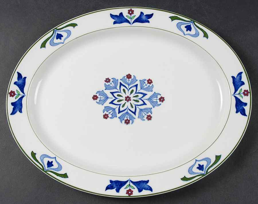 Old English (Green Trim) 12" Oval Serving Platter by Wood & Sons-1