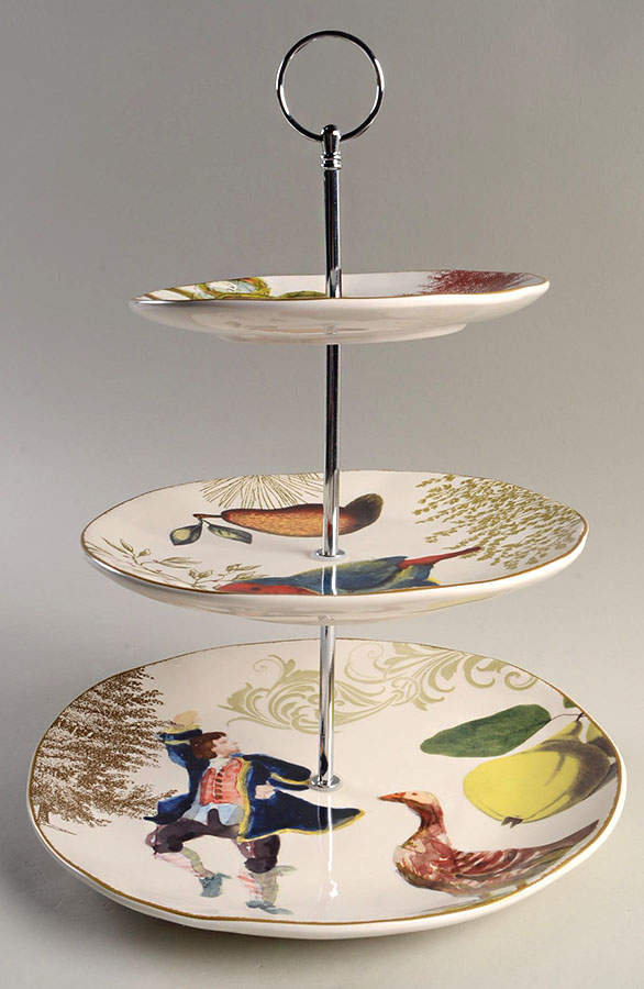 12 Days of Christmas (Gold Numbers, Coupe Shape) 3-Tiered Serving Tray (DP, SP, BB) by Williams-Sonoma-1