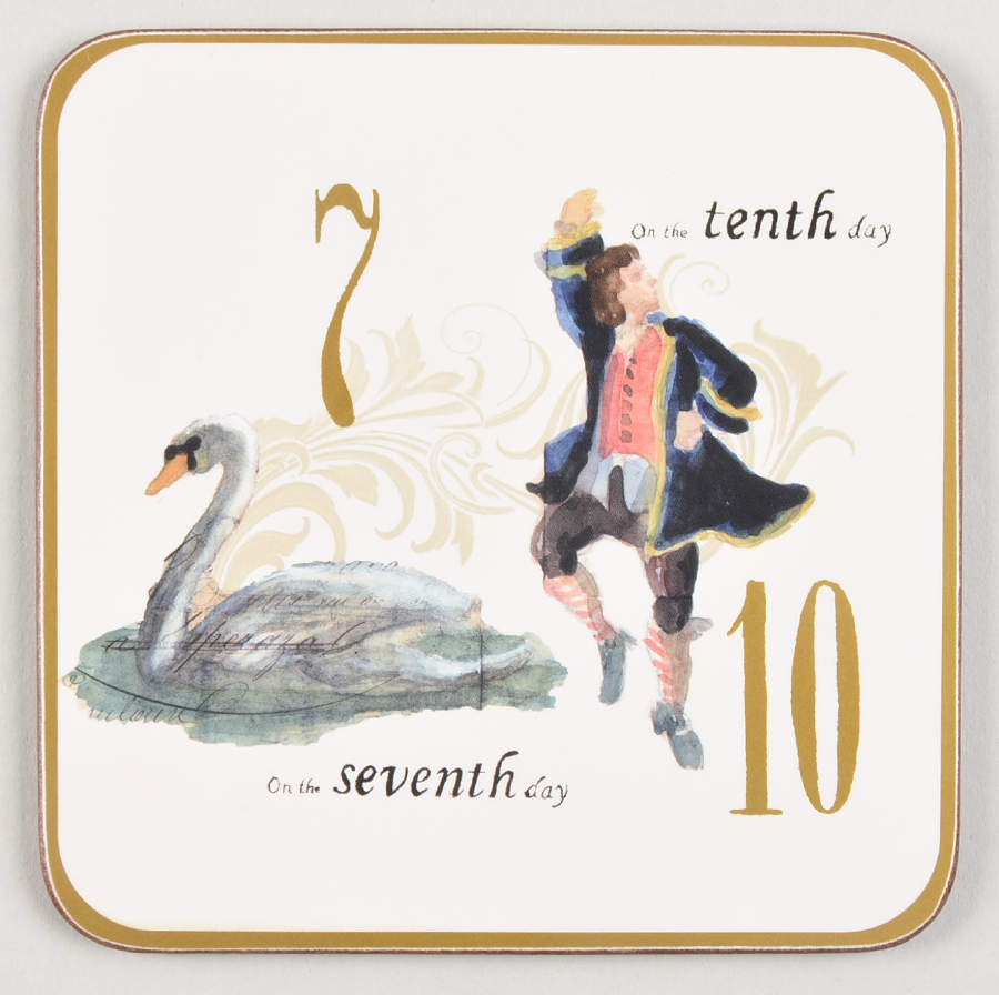 12 Days of Christmas (Gold Numbers, Coupe Shape) Square Corkback Coaster by Williams-Sonoma-1