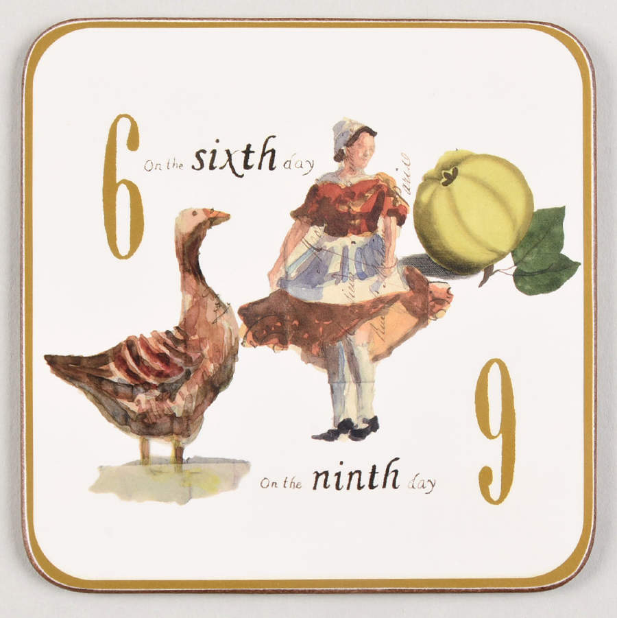 12 Days of Christmas (Gold Numbers, Coupe Shape) Square Corkback Coaster by Williams-Sonoma-1