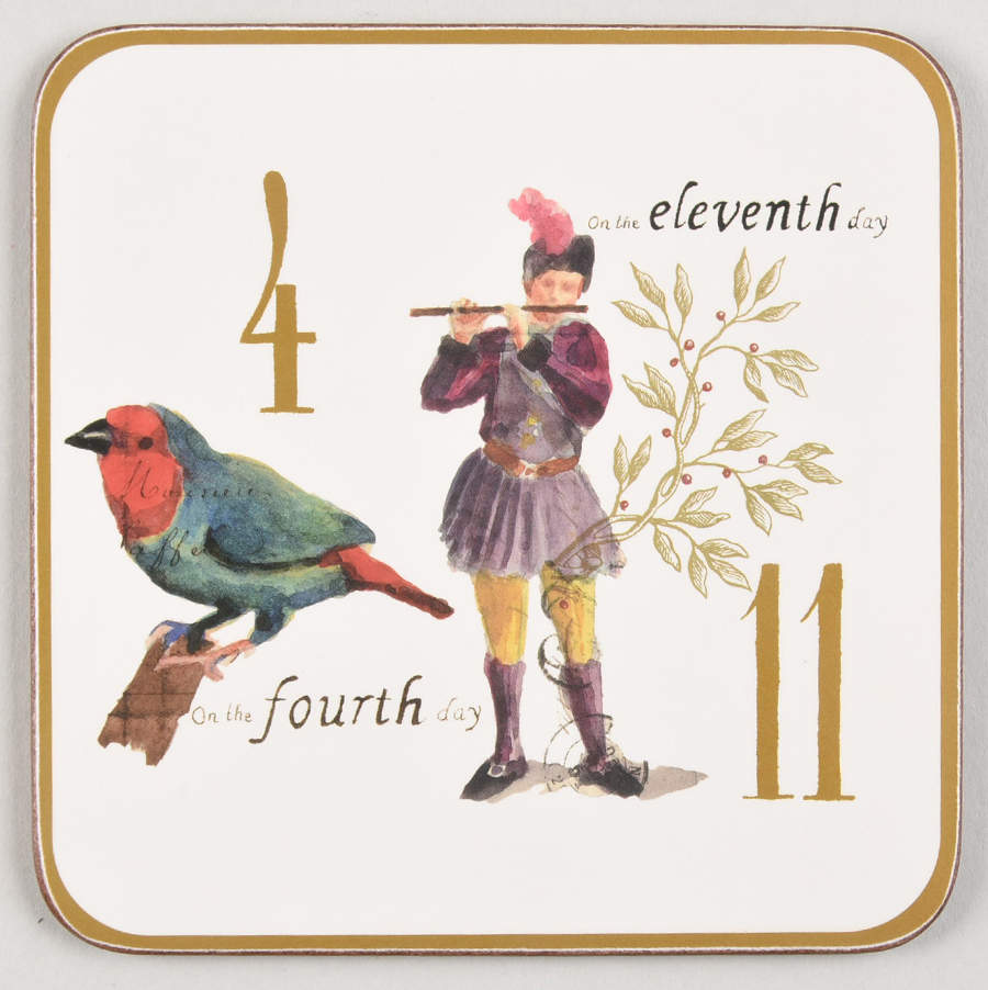 12 Days of Christmas (Gold Numbers, Coupe Shape) Square Corkback Coaster by Williams-Sonoma-1