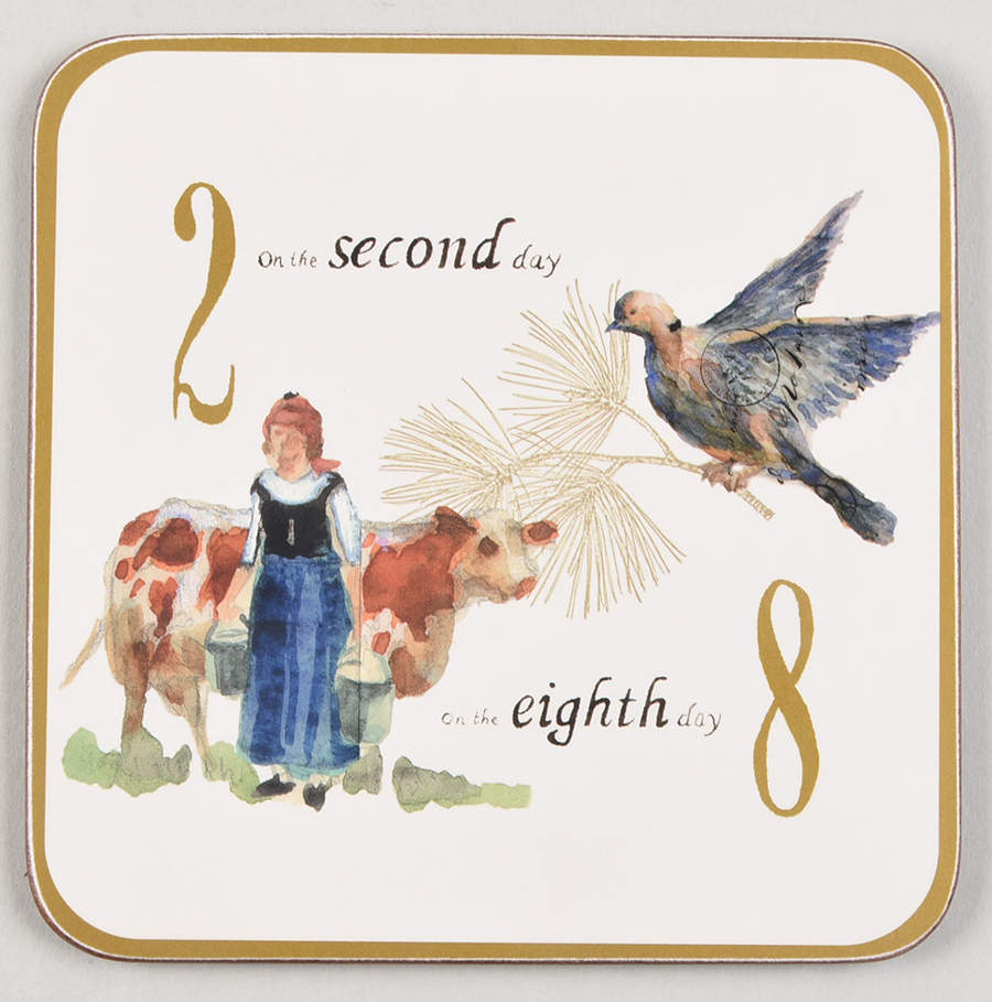 12 Days of Christmas (Gold Numbers, Coupe Shape) Square Corkback Coaster by Williams-Sonoma-1