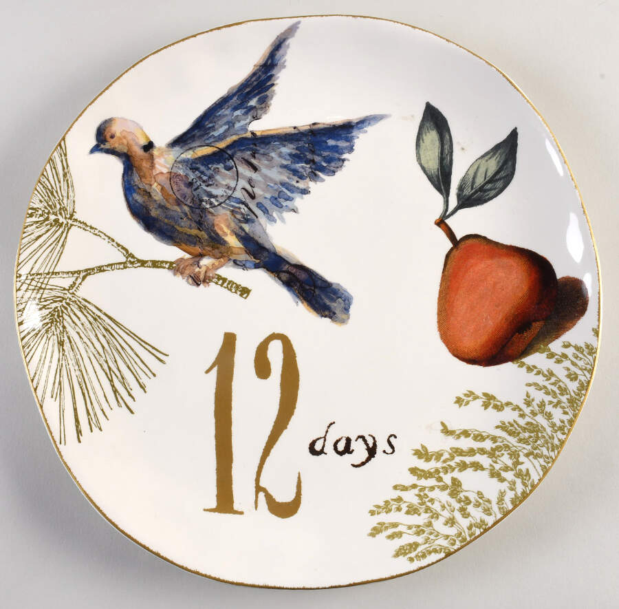 12 Days of Christmas (Gold Numbers, Coupe Shape) 13" Chop Plate (Round Platter) by Williams-Sonoma-1