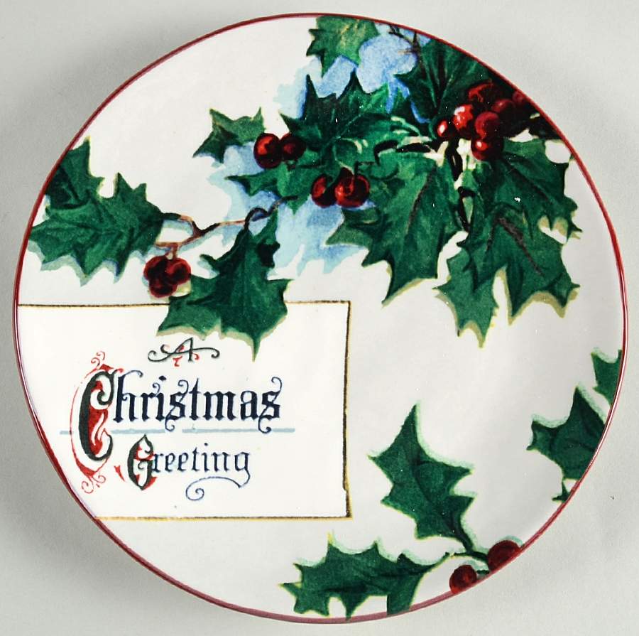 Vintage Christmas Postcard Salad/Dessert Plate by Williams-Sonoma-1