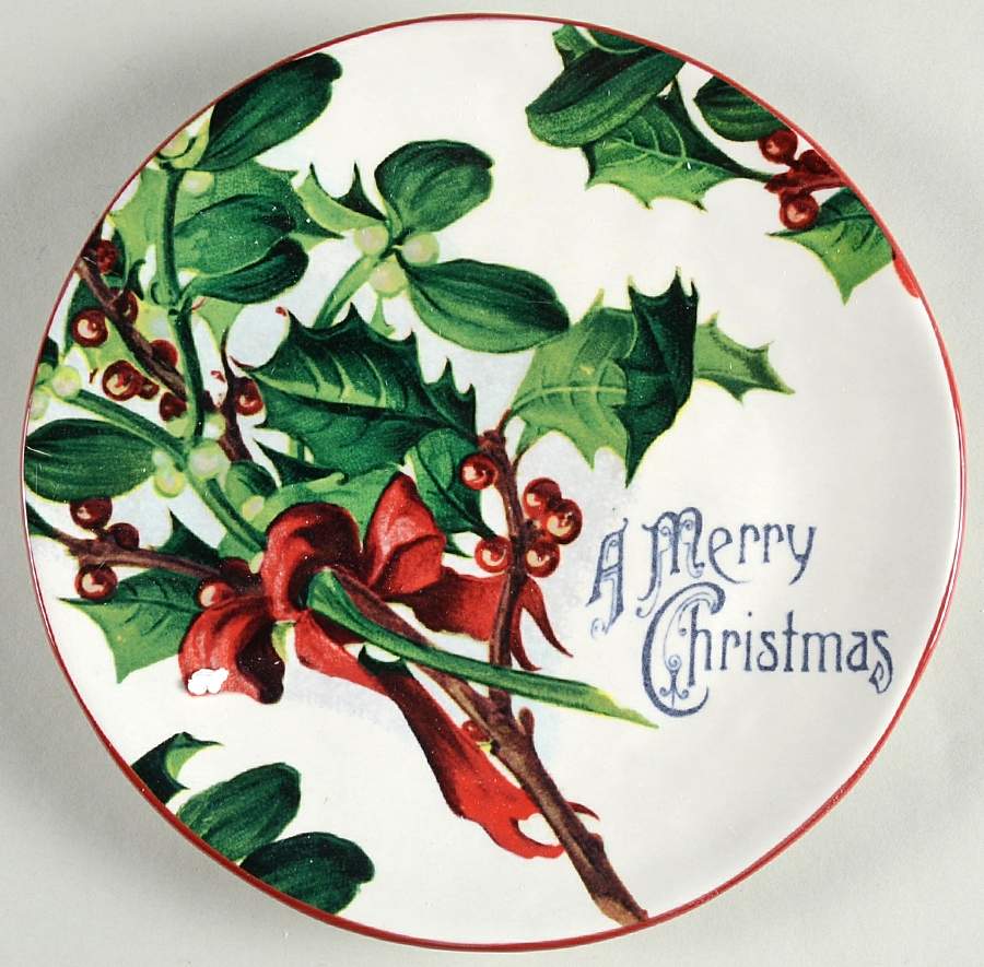 Vintage Christmas Postcard Salad/Dessert Plate by Williams-Sonoma-1